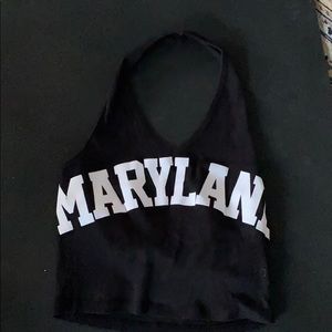 Black University of Maryland (UMD) halter crop top